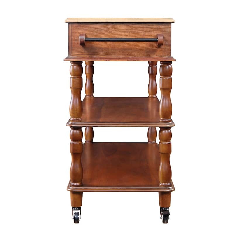 Rolling OAK Wood Top Kitchen Cart with Wine Rack and 2 Drawers