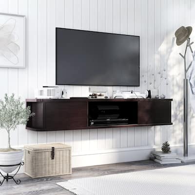 Tetritsqaro Transitional 60-inch Wood 3-Center Shelf Wall-mounted TV Console by Copper Grove