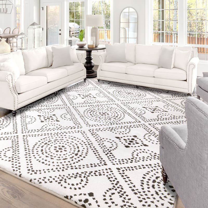 My Texas House Saltillo Natural White Floral Area Rug