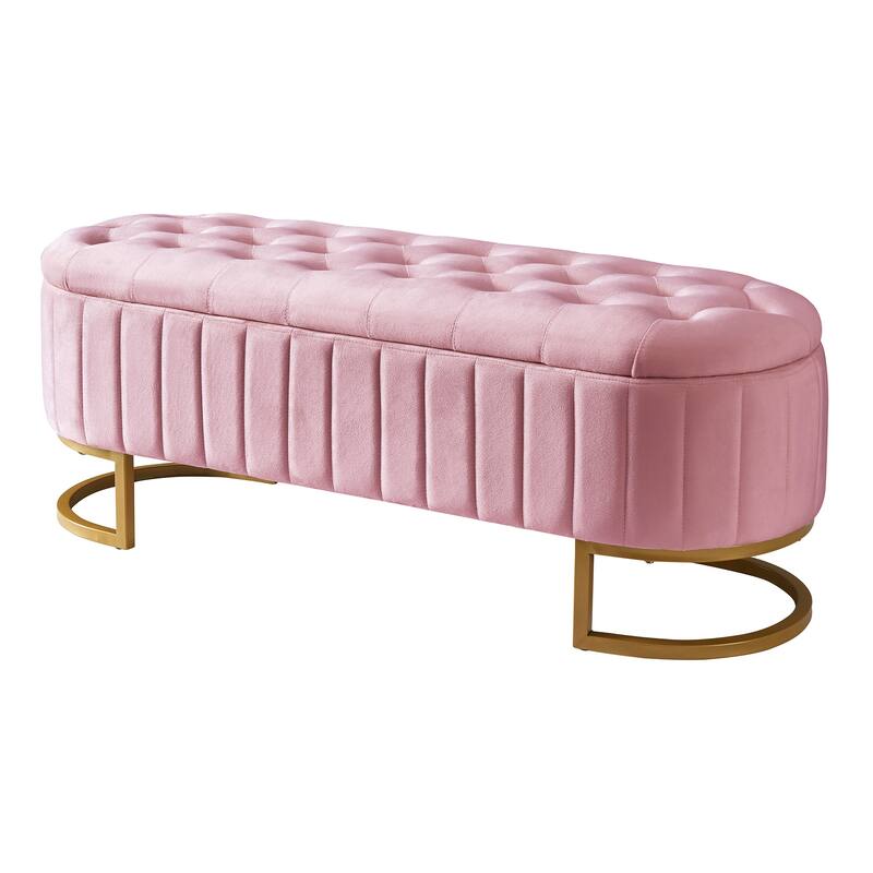 Elegant Upholstered Velvet Storage Ottoman with Button