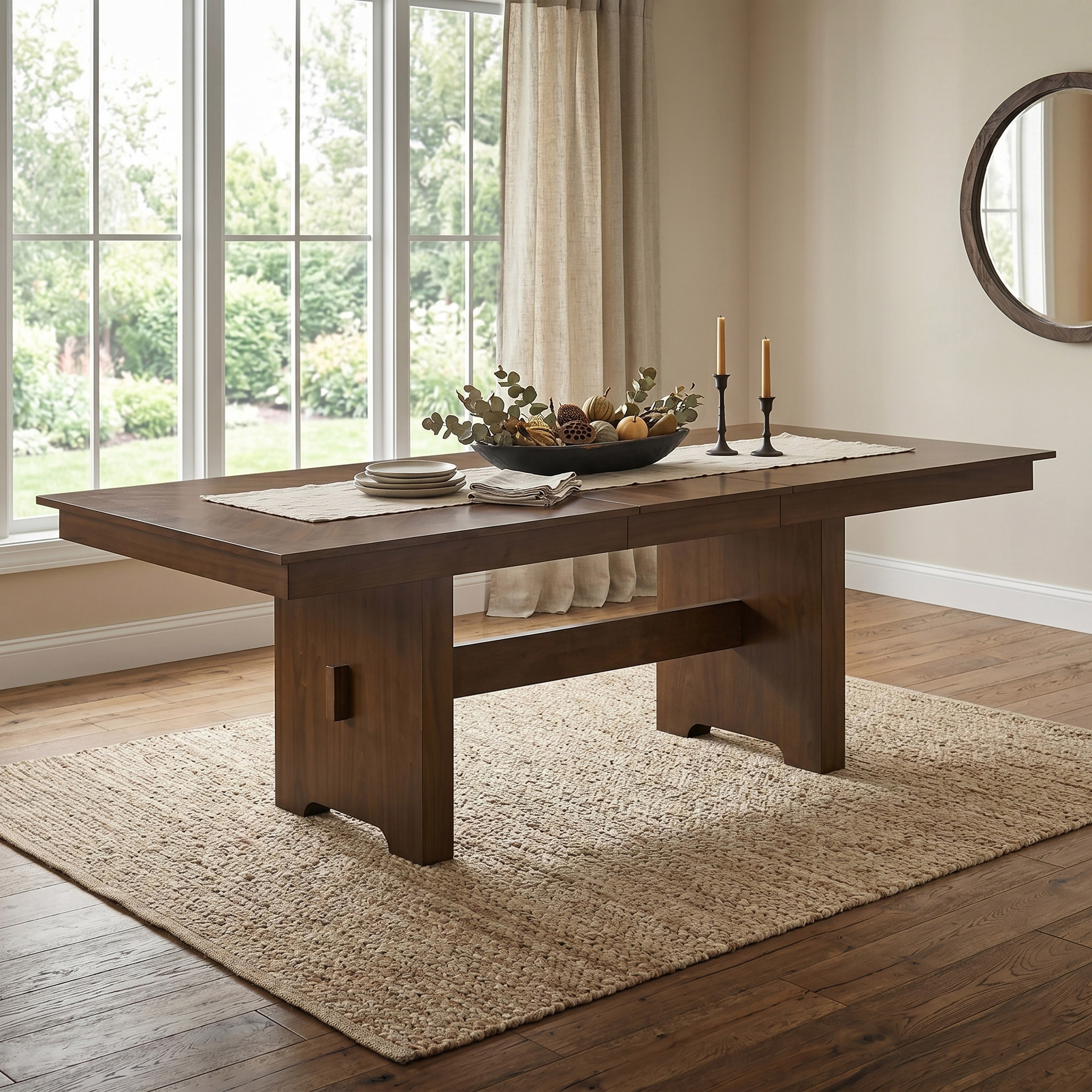 Furniture of America Velto Mid-Century Modern Walnut Wood Extendable Dining Table with Leaf