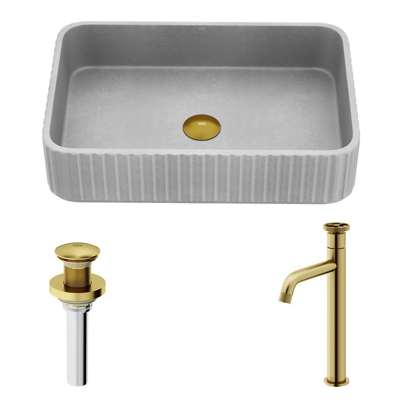 VIGO Windsor 21"L x 14"W Concrete Vessel Sink and Cass 12"H Faucet Set