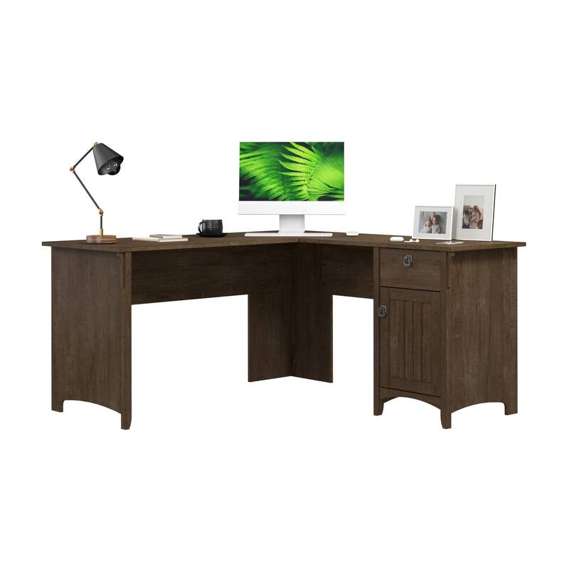 Bush Furniture Salinas 60W L Shaped Desk with Drawers and Storage - Ash Brown