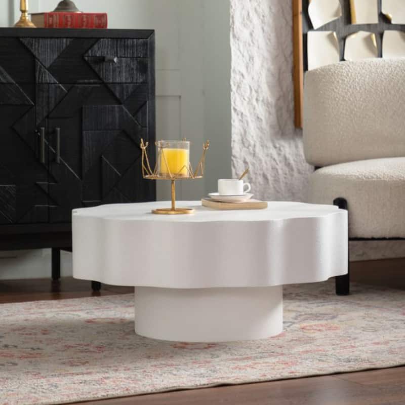 Scalloped White Coffee Table: Unique Wave-Edge Shape, Elegant Focal Piece for Stylish Spaces