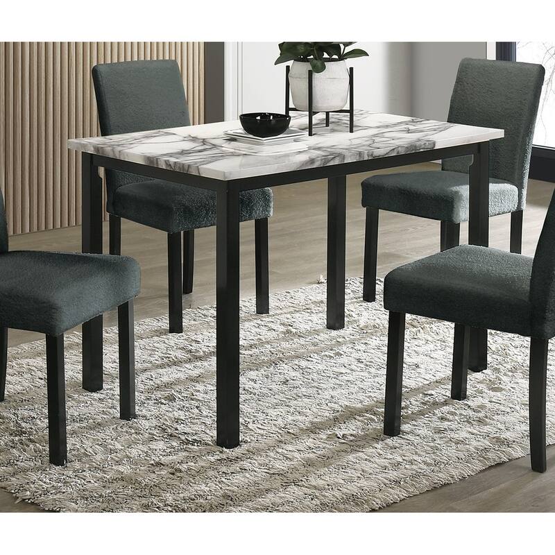 Wool Fabric Chairs Faux Marble Top Table 5pc Dining Set Kitchen Dinette Cushions Upholstered 4x Chairs Dining Room
