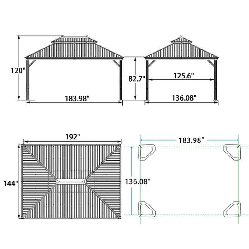 PURPLE LEAF Outdoor Gazebo Aluminum Frame Galvanized Steel Hardtop Gazebo