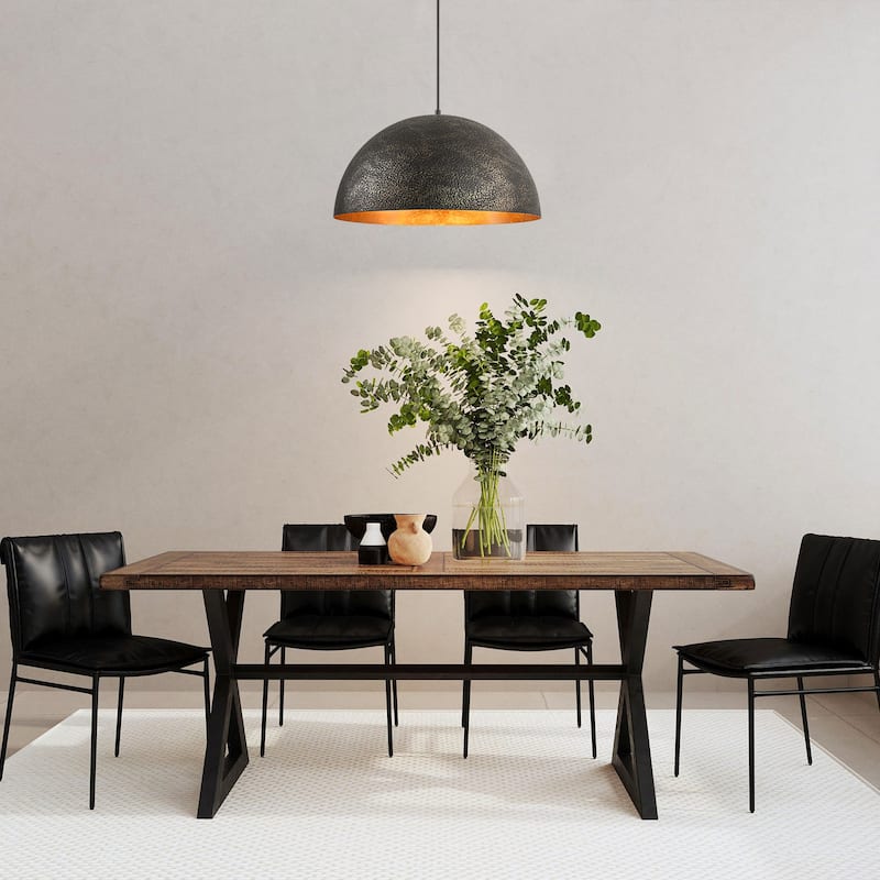 1-Light Modern Vintage Black Gold Leaf Dome Kitchen Island Pendant Lights - 19.6 in. W x 11.8 in. H