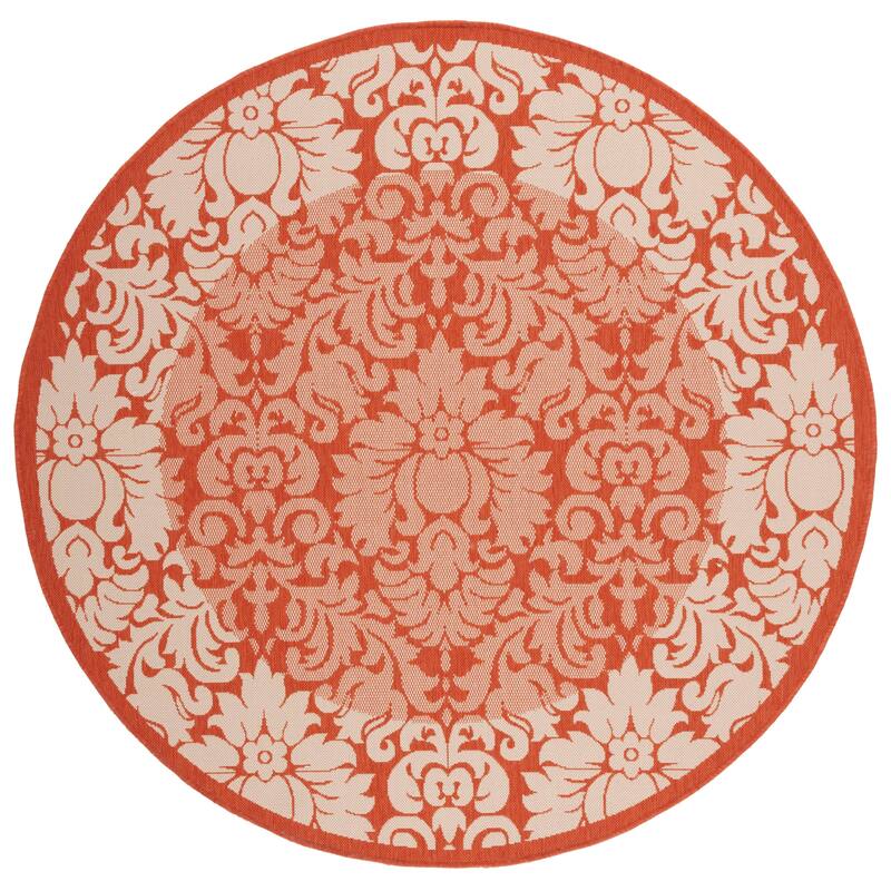 SAFAVIEH, Courtyard Foelke Indoor/ Outdoor Patio Backyard Rug - 6'7" Round - Terracotta/Natural