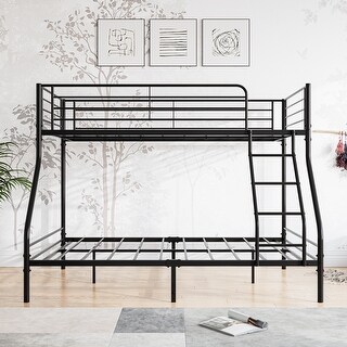 Heavy Duty Twin-Over-Full Metal Bunk Bed with Guard Rails & Inclined Ladder, Black