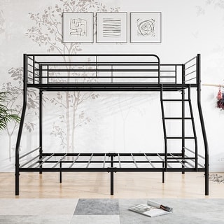 Modern Twin over Full Metal Bunk Bed with Guardrail and Ladder, Black