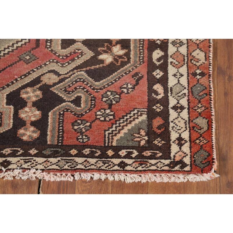 Geometric Orange Hamedan Vintage Runner Rug Handmade Wool Carpet - 3'6" x 10'1"