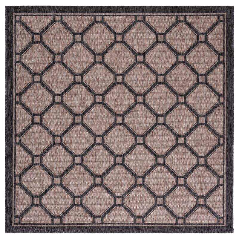 SAFAVIEH Courtyard Kremena Indoor/ Outdoor Waterproof Patio Backyard Rug - 6'7" Square - Natural/Black