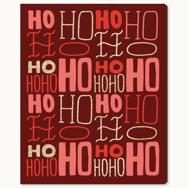 Wynwood Studio Canvas Holiday and Seasonal Ho Ho Ho Glitter Gold Red Modern & Contemporary Wall Art Canvas Print