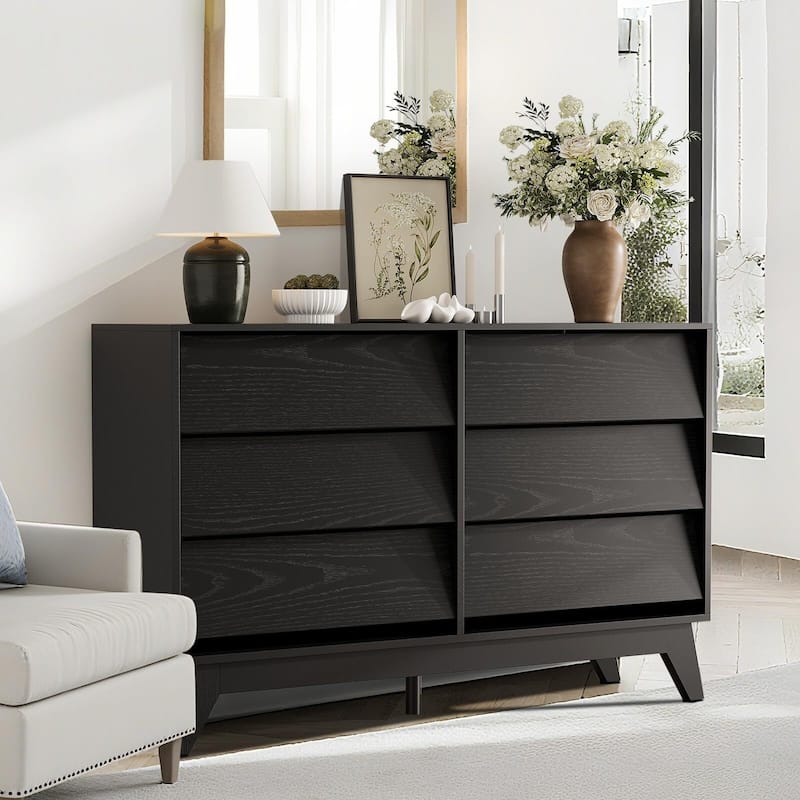 6 Drawer Dresser, Vintage Chest of Drawers with Bevel Design