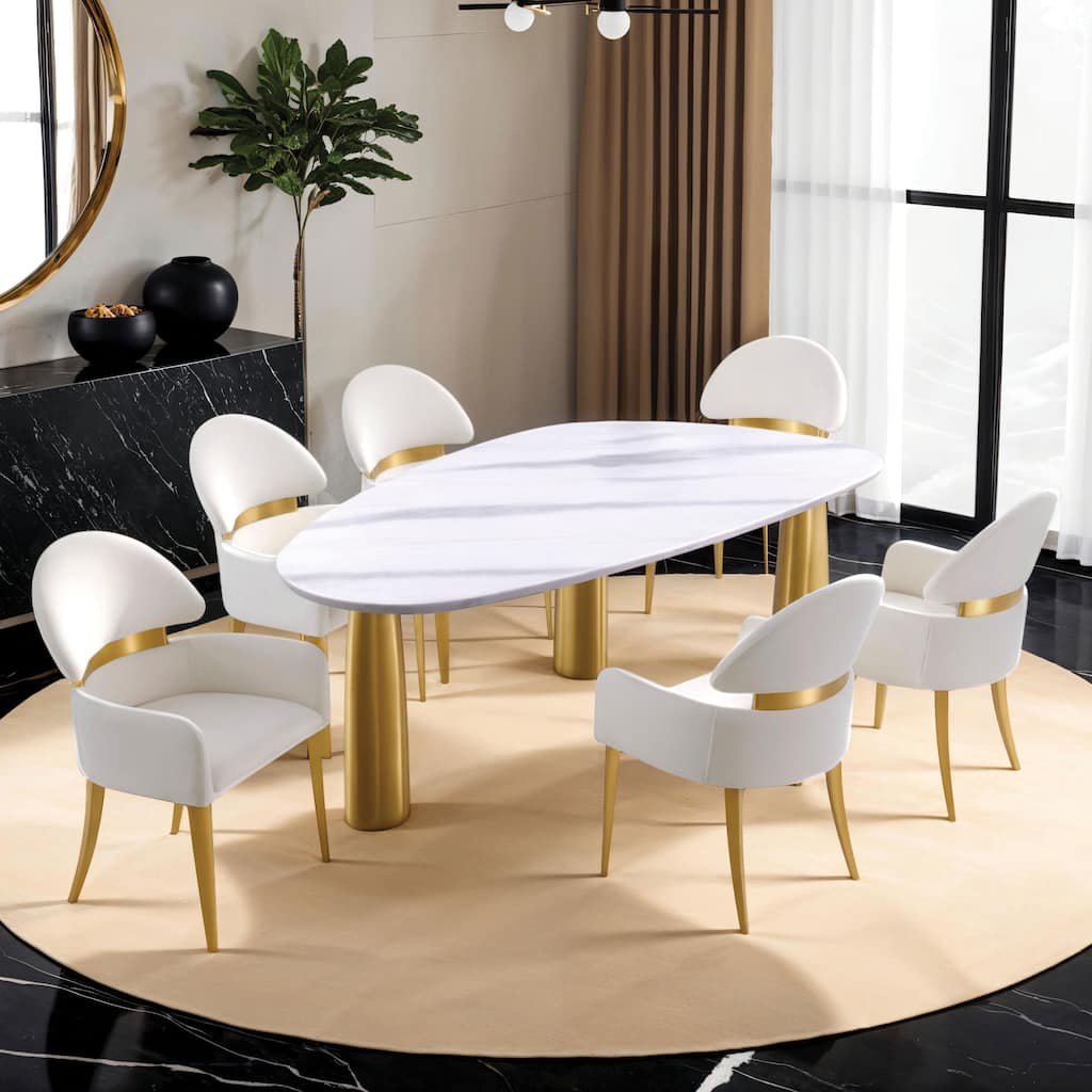 Furniture of America Luvien Modern 7-Piece White Sintered Stone Top Oval Dining Table Set