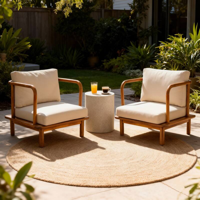 Christopher Knight Home Canape Modern Outdoor Acacia Wood Club Chair with Water-Resistant Cushions - Set of 2 - Cream,Teak