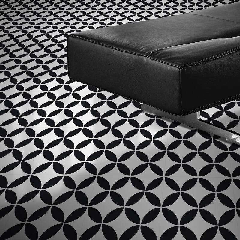 Amlo Handmade Cement Tile, 8x8, White-Black