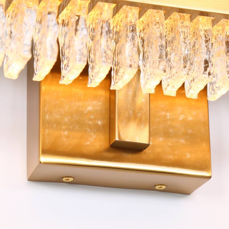 Modern Glam 1-Light LED Gold Bathroom Vanity Lights Textured Glass Wall Sconces - W 26" x H 4.9" x D 4.3"