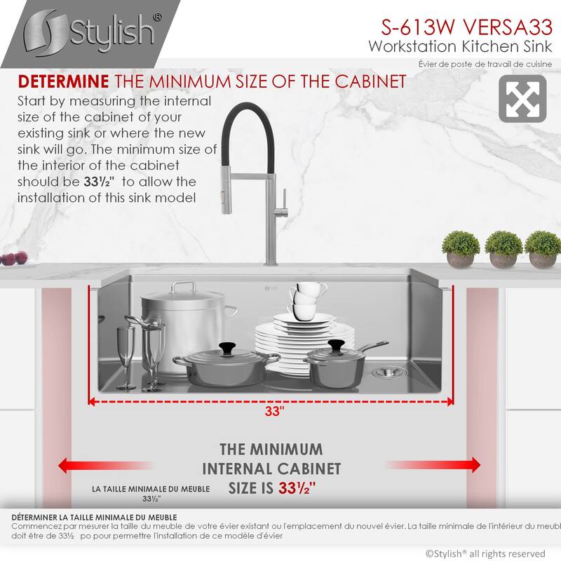 Undermount 33" Workstation Single-Bowl Stainless Steel Kitchen Sink