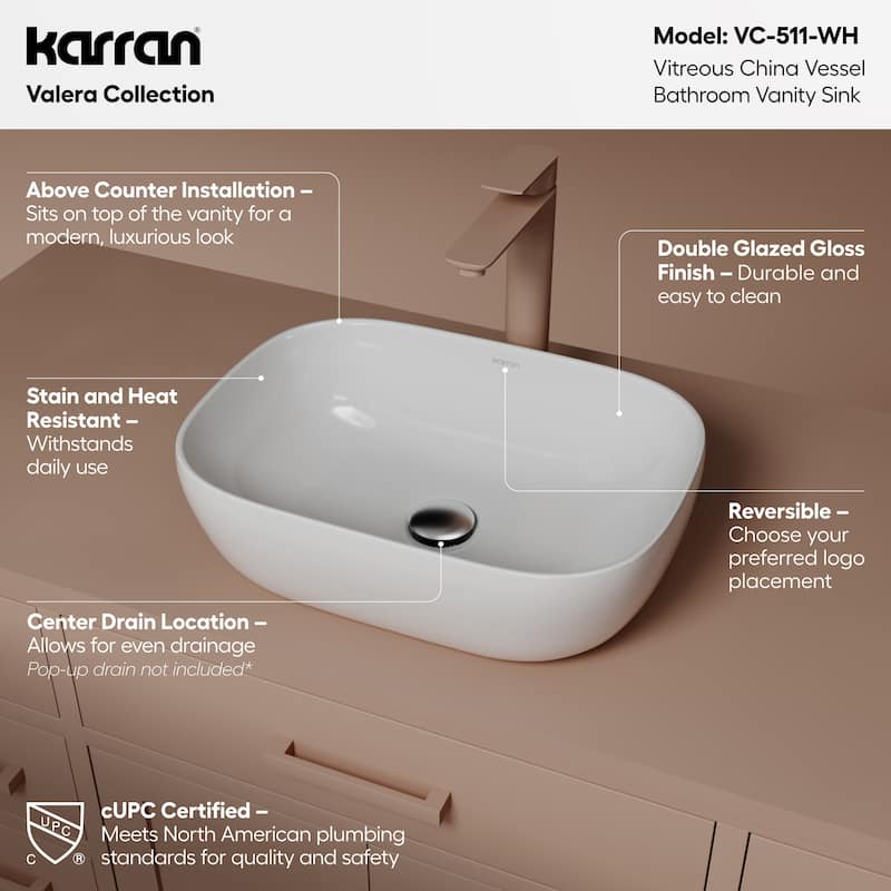 Karran Valera 20" Vitreous China Vessel Bathroom Sink in White