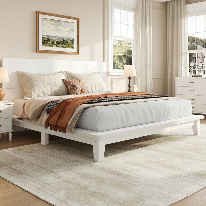 Minimalist Wood Platform Bed Frame with Headboard by Harper&Bright Designs
