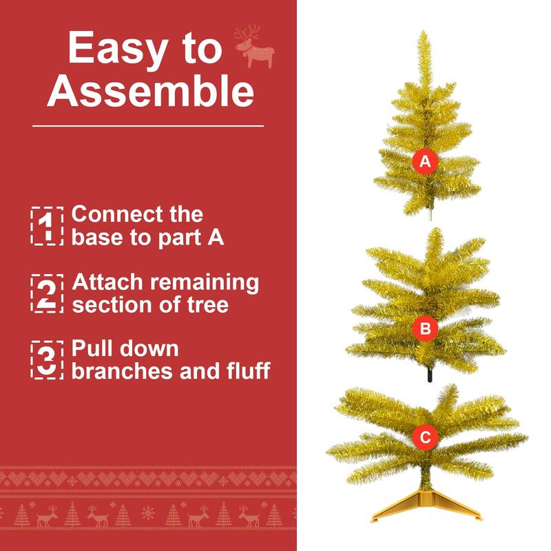 4FT Gold Christmas Tree with 50 UL Lights, 122 PVC Tips - Prelit Artificial Holiday Tree for Indoor Decoration