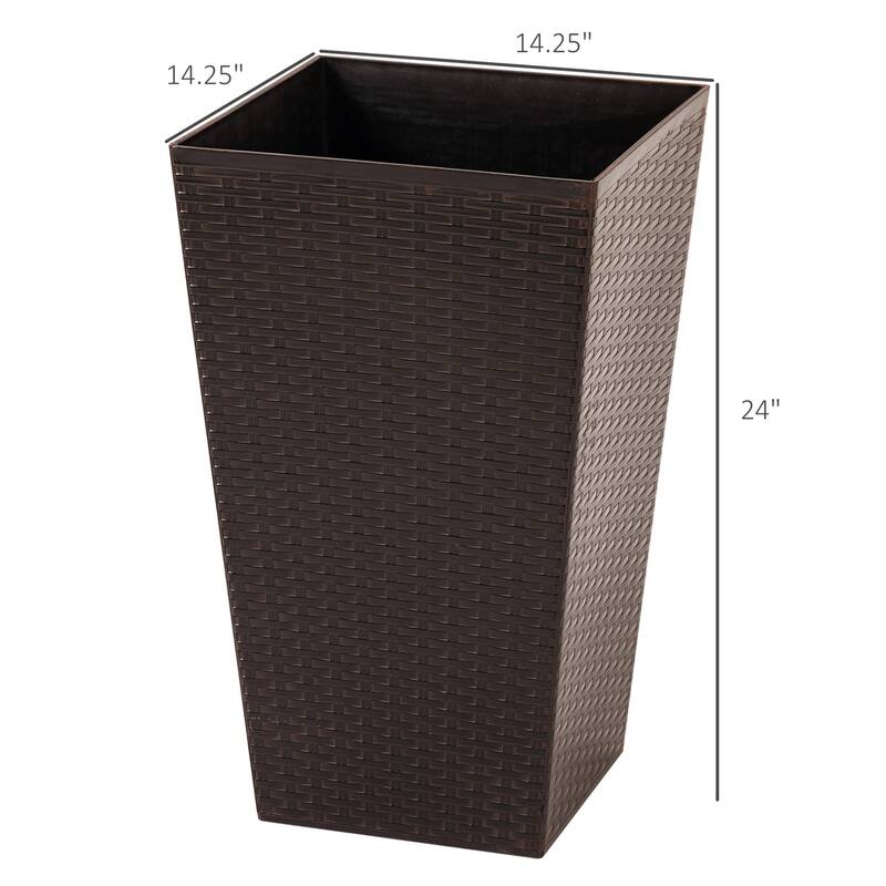Set of 3 Tall Rattan Style Planter Pots UV Resistant Plastic with Drainage for Indoor and Outdoor Use