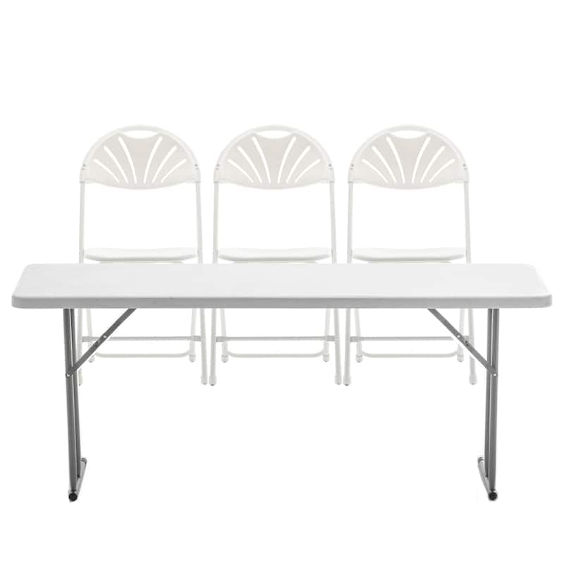 BTEXPERT 4 Piece Folding Seminar Table Portable Chair Set, 6-Foot Long 18" Wide 29" High Training Portable 3 Adult Chairs. - White