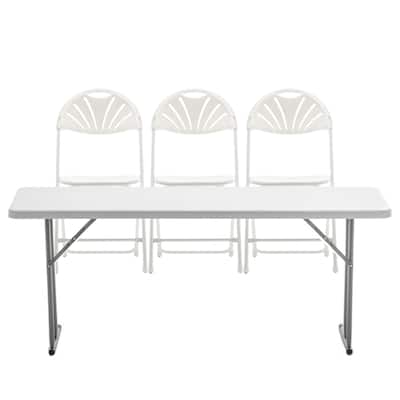 BTEXPERT 4 Piece Folding Seminar Table Portable Chair Set, 6-Foot Long 18" Wide 29" High Training Portable 3 Adult Chairs.