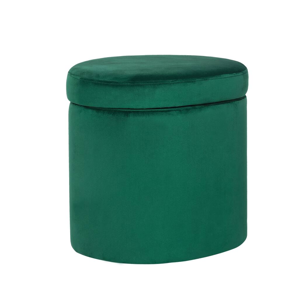 Adeco Oval Storage Ottoman, Modern Velvet Footrest Vanity Makeup Stool