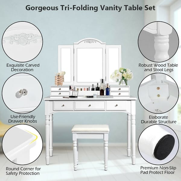 Shop Gymax 7 Drawers Vanity Set Dressing Table W Tri Folding