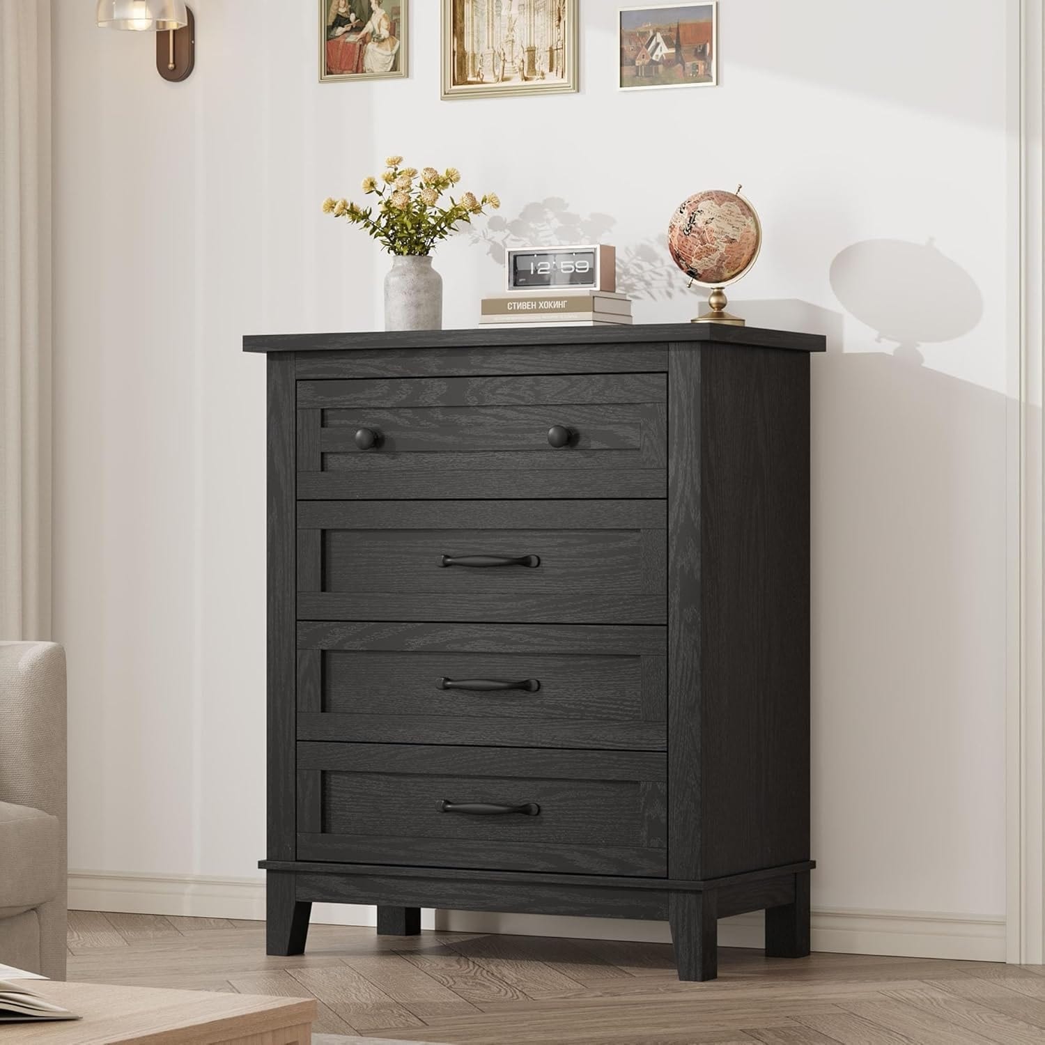 Vertical Drawer Dresser with Large Storage, Freestanding Wooden Closet Chest for Bedroom Living Room