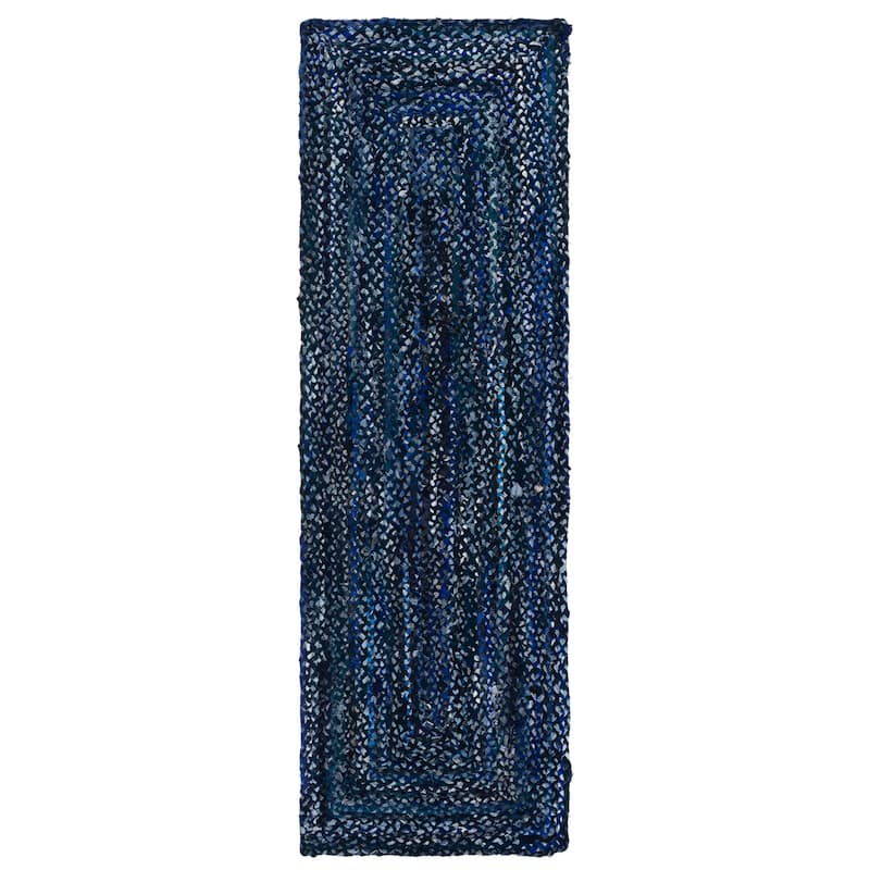SAFAVIEH Georgine Handmade Nanny Braided Bohemian Cotton Rug - 2'3" x 8' Runner - Navy/Blue