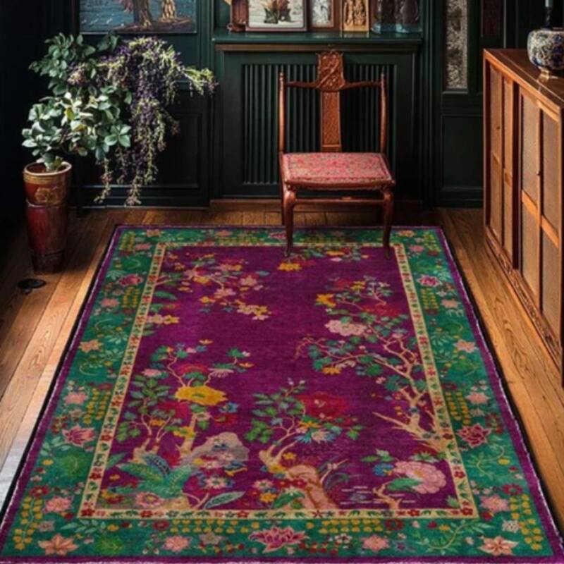 Rustic Floral Abstract Indoor Rug Purple Anti-slip & Washable - 3' x 4' - Green/Teal