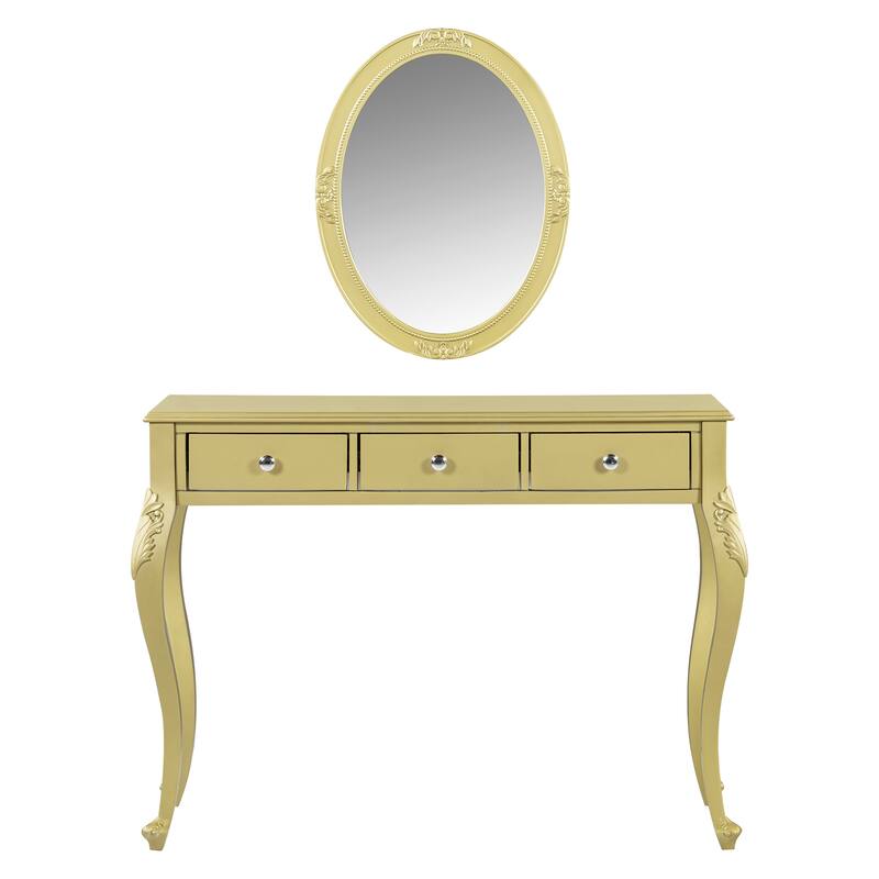 Makeup Vanity Desk with Oval Mirror, 3-Drawer Dressing Table for Jewelry Storage