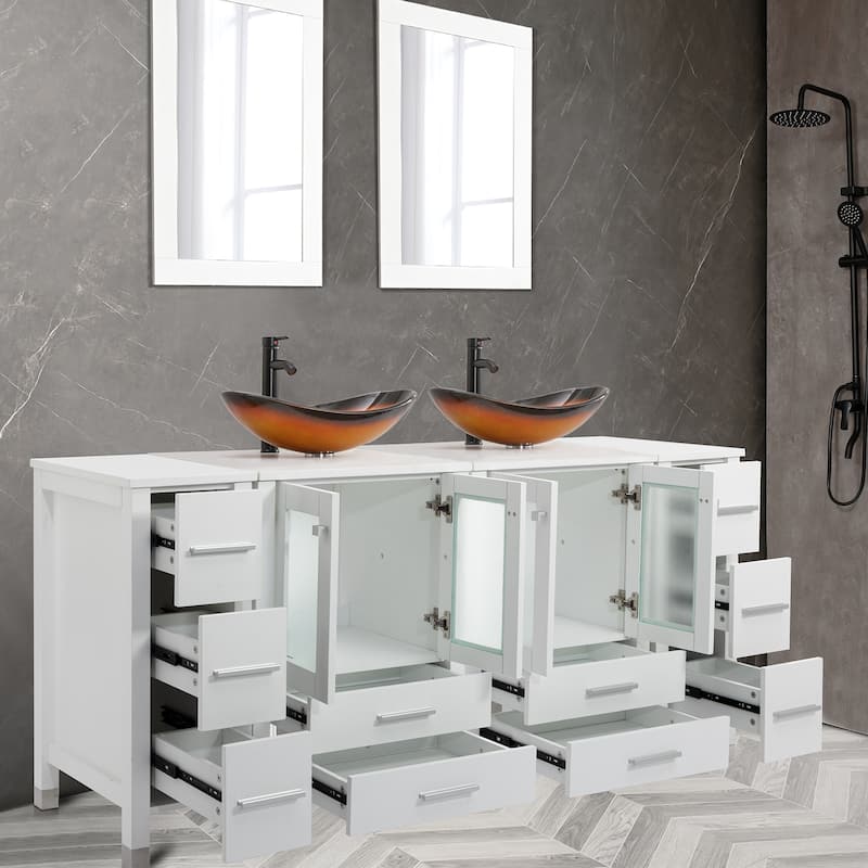 72" Bathroom Vanity Set with Vessel Sink Side Cabinet Combo