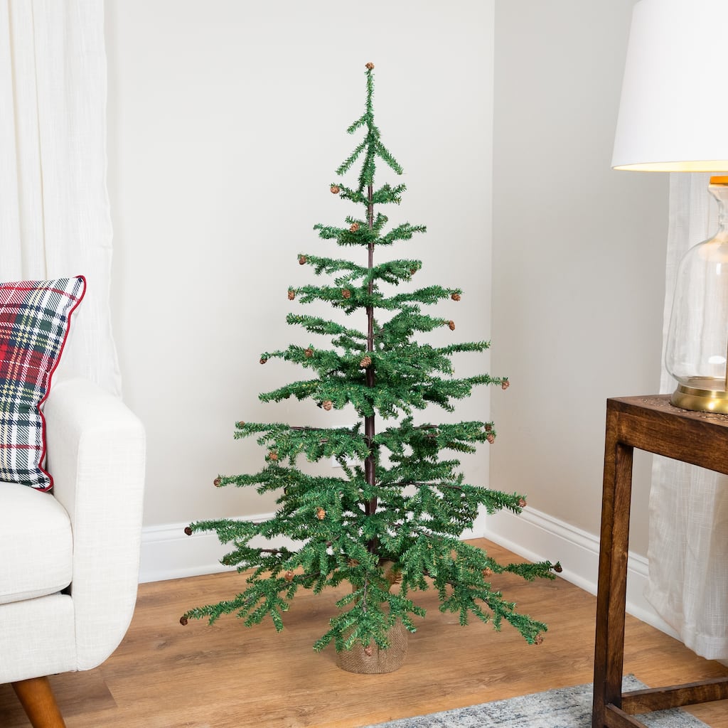 Medium Artificial Christmas Tree with Pine Cones in Burlap Base - 4' - Unlit - 4 Foot