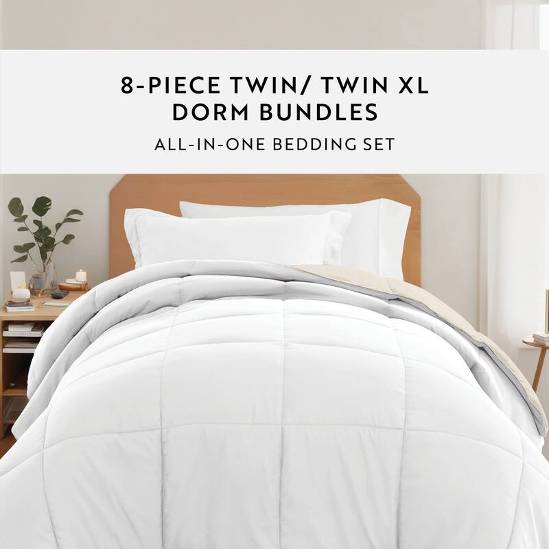 8pc Twin XL Solid Dorm Bedding Bundle
