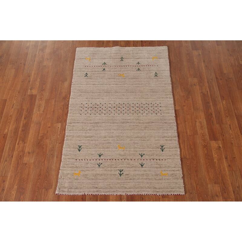 Gabbeh Accent Rug Hand-Knotted Oriental Wool Carpet - 3'0"x 4'10"