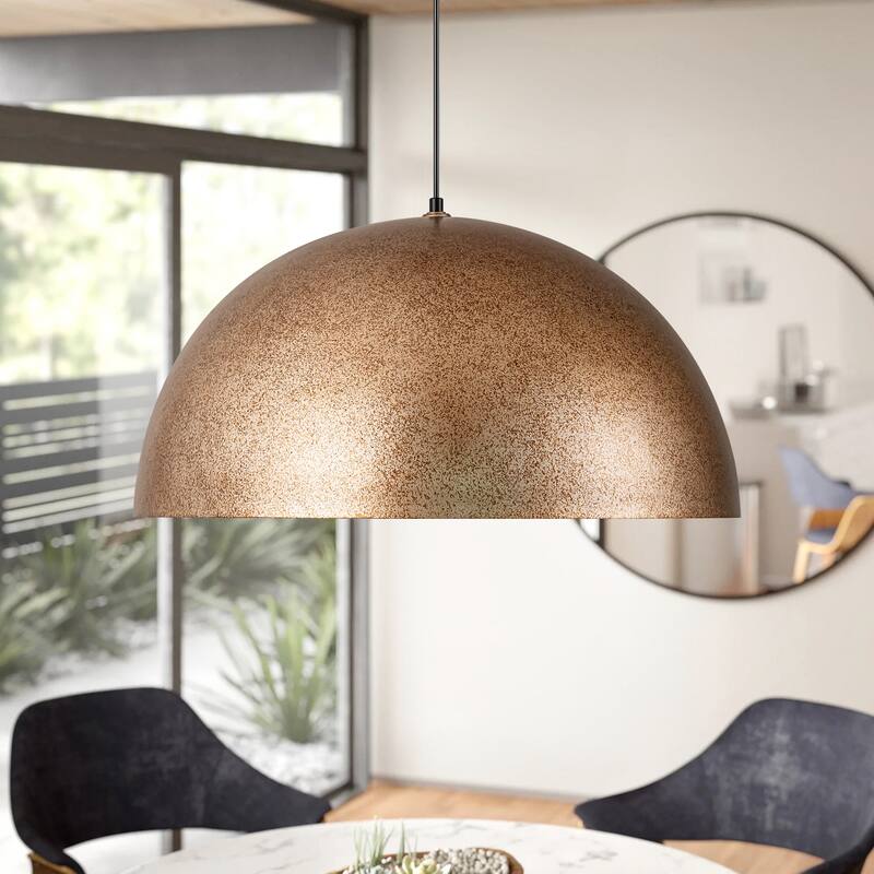 1-Light Modern Industrial Distressed Gold Leaf Bowl Dome Oversized Pendant Light for Kitchen Island