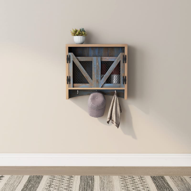 DH BASIC Farmhouse Blue Entryway Wall Organizer with Hooks by Denhour