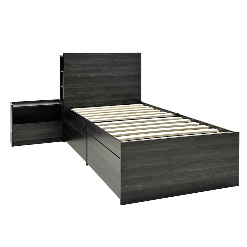 Robin Twin Storage Bed with 1 Nightstand in Dark Gray