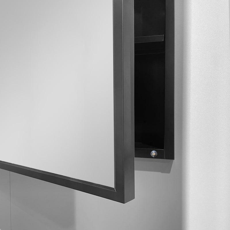 26x30 in Black Metal Framed Wall Mount or Recessed Bathroom Medicine Cabinet with Mirror