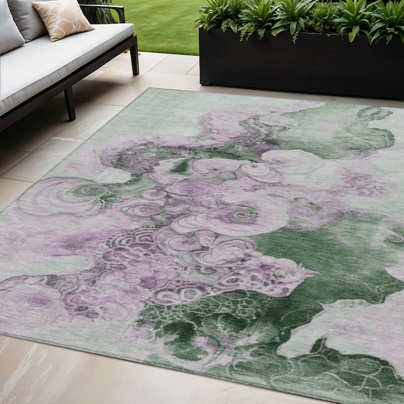 HomeRoots Abstract Transitional Rectangle Outdoor Rug - 5' X 8'