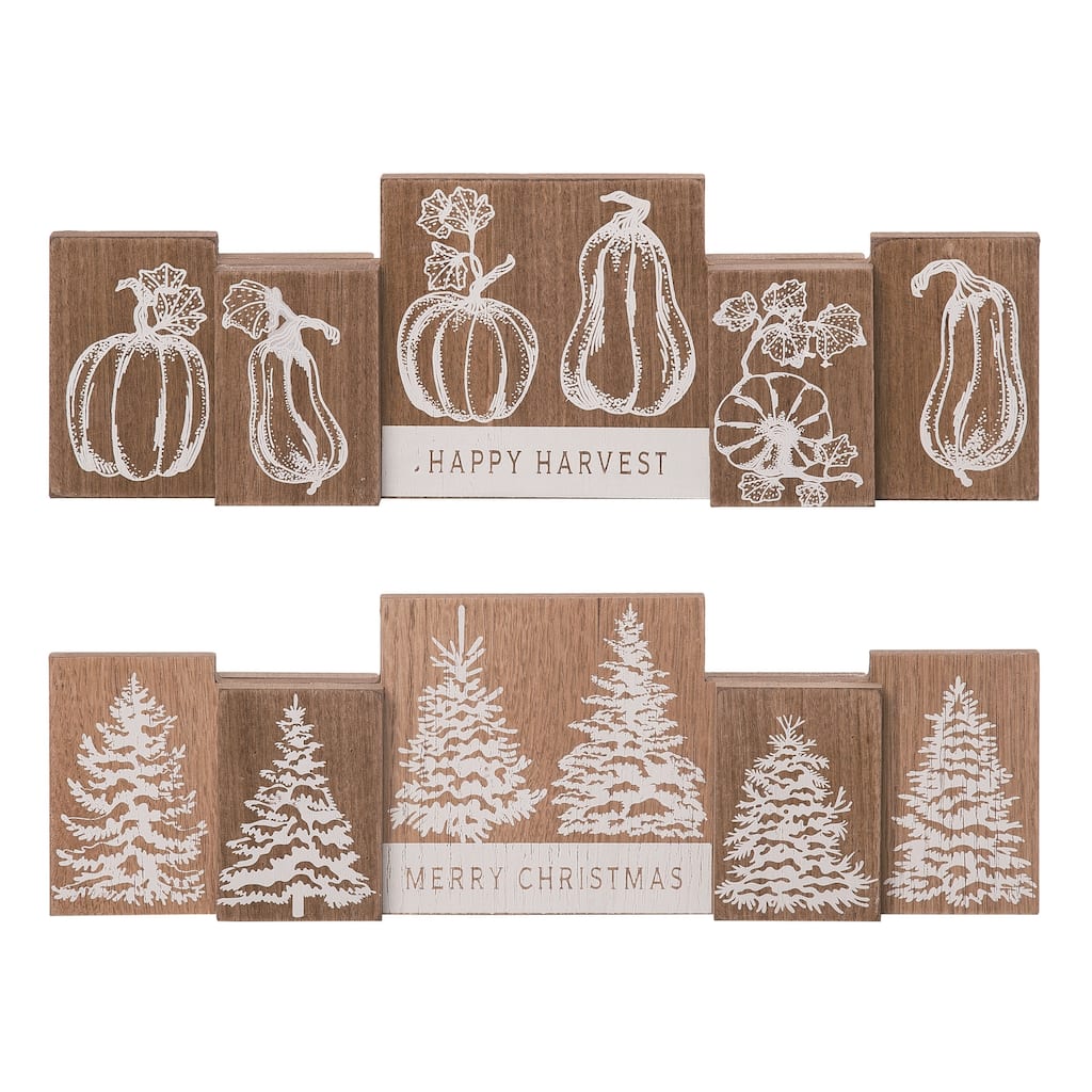 Transpac Wood 14.2 in. Brown Christmas Reversible Seasons Winter Decor