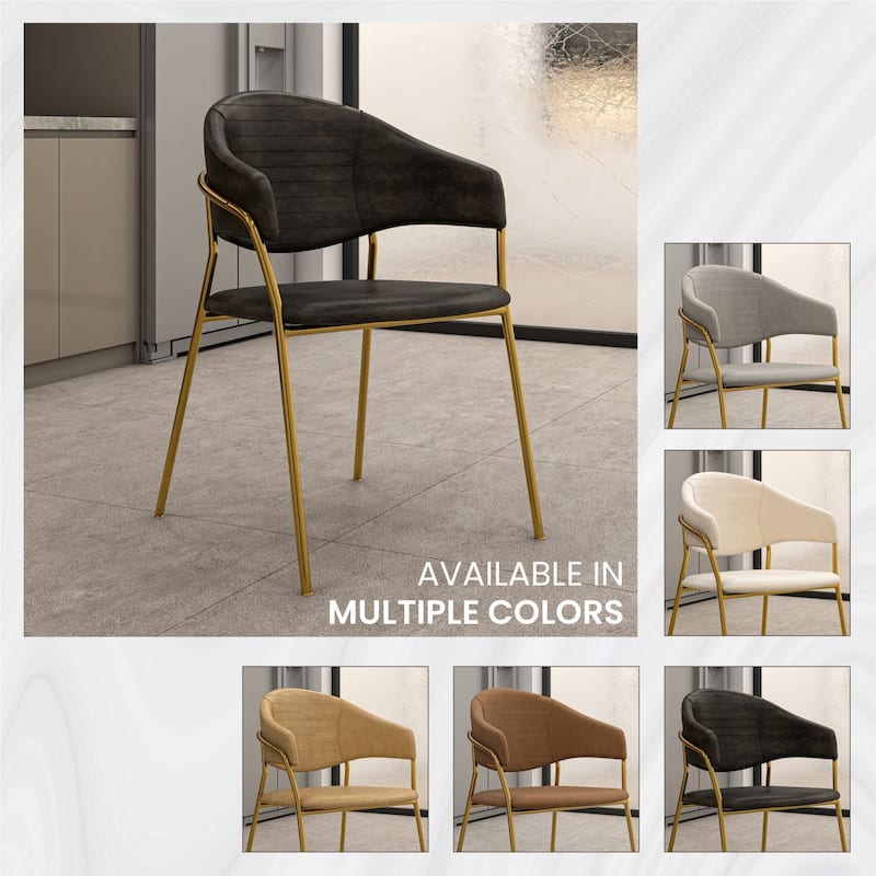 LeisureMod Bella Modern Mid-Century Leather/Velvet Dining Chair in Gold Stainless Steel Armchair for Home & Kitchen Banquet