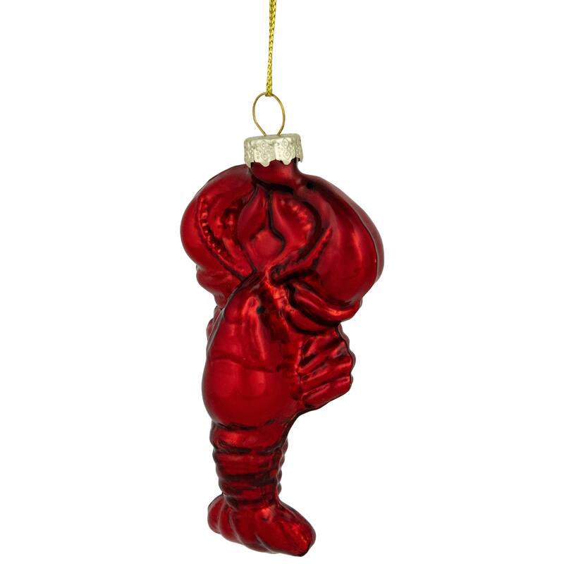Shiny Lobster Glass Christmas Hanging Ornament - 3.5" - Dark Red