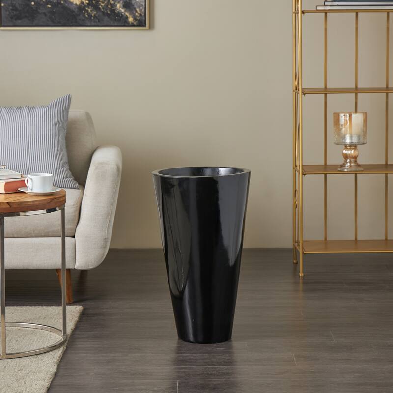 Black Fiberglass Minimalistic Floor Decorative Vase - Black - 15"W, 35"H