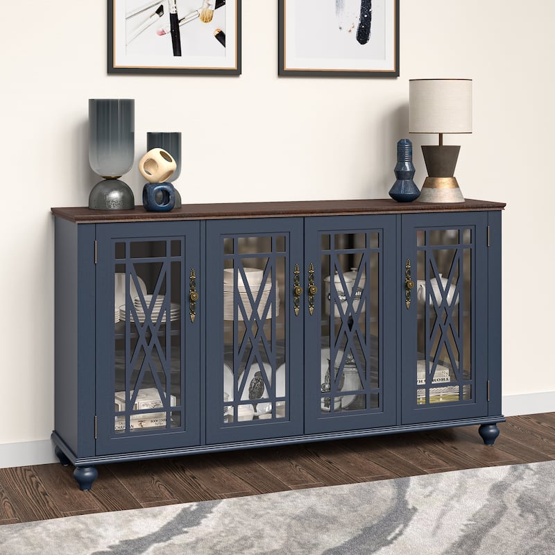 63" Vintage Style Wood Kitchen Accent Buffet Sideboard Cabinet - 63" in Width