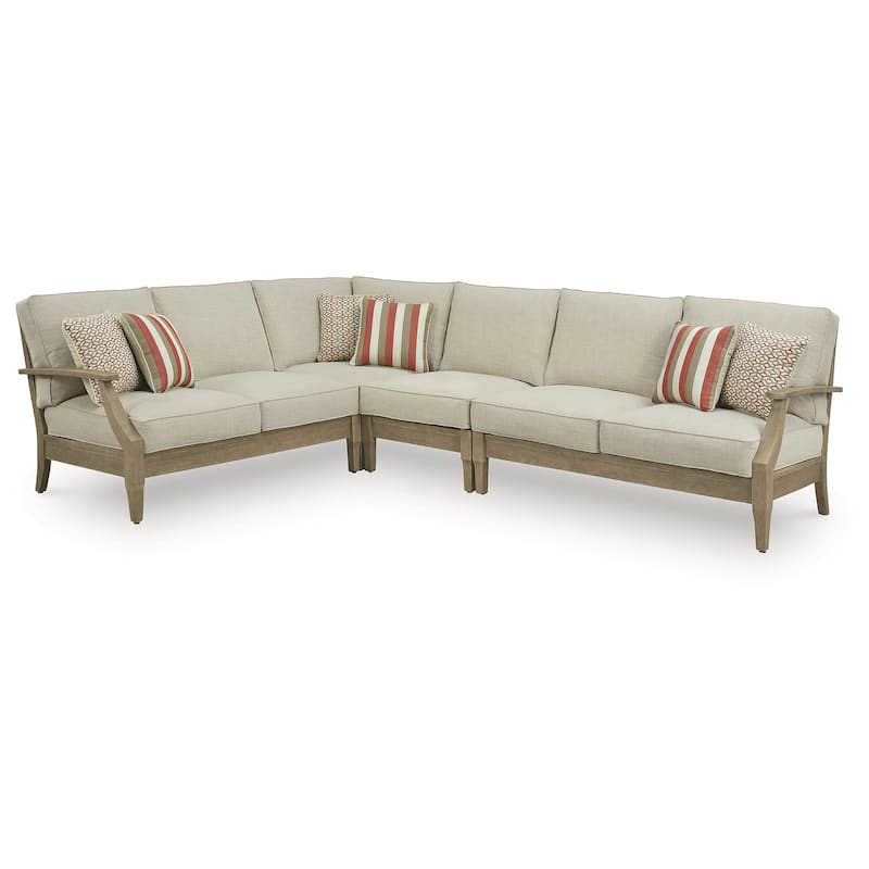 Signature Design by Ashley Clare View Light Brown/Beige 4-Piece Outdoor Sectional - 89"W x 115"D x 36"H